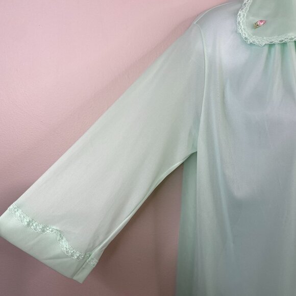 Vintage Womens Robe Housecoat Button Up Size M Lace Trim Chiffon Rockabilly - Picture 7 of 14